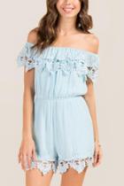 Francesca's Barbara Scoop Neck Crochet Trim Romper - Light Blue