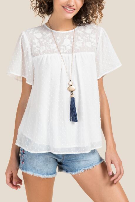 Francesca's Paton Ruffle Sleeve Top - White
