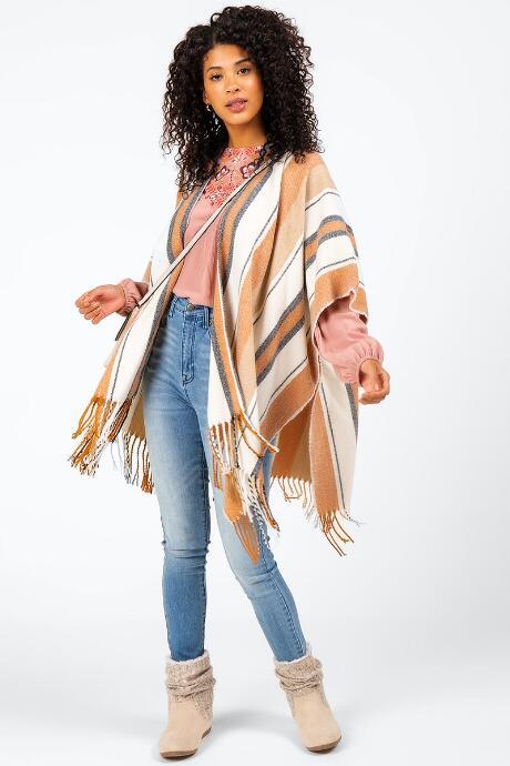 Francesca's Reese Vertical Striped Kimono - Cognac
