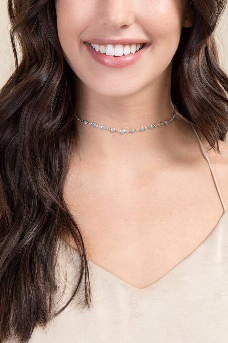 Francesca's Steph Delicate Linked Choker In Blue - Light Blue