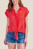 Francesca's Lisa Tie Front Button Down Top - Bright Red
