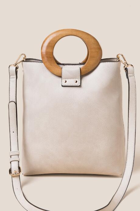 Francesca's Brenda Wooden Handle Mini Tote - Ivory