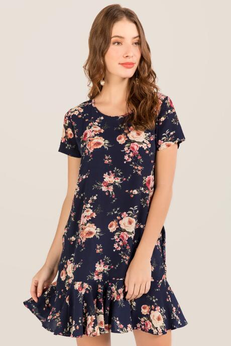 Francesca's Cay Ruffle Floral Shift Dress - Navy