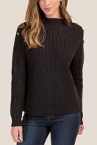 Francesca's Talia Button Shoulder Pullover Sweater - Black