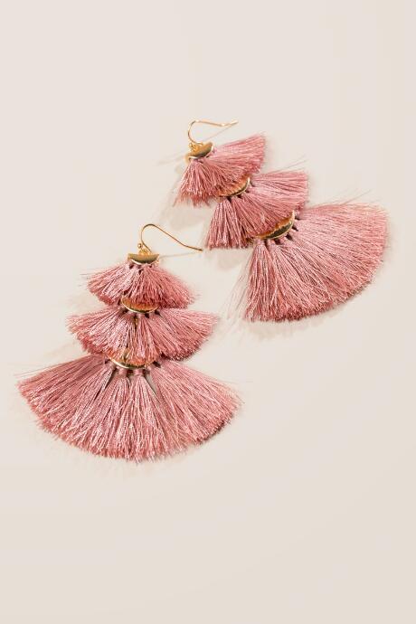 Francesca's Maye Stacked Tassel Earrings In Blush - Blush