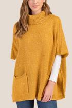 Francesca's Cassie Marled Poncho With Pockets - Mustard