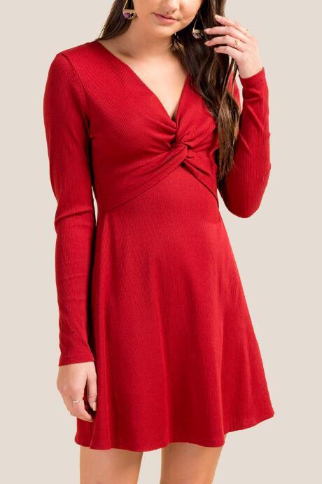 Francesca's Katrina Twist Front Knit Dress - Brick