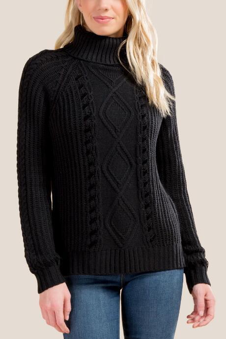 Francesca's Remi Velvet Whipstitch Turtleneck Sweater - Black
