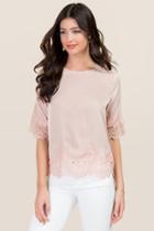 Blue Rain Brylee Washed Satin Lace Blouse - Blush