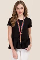 Alya Morgan Drop Waist Peplum Bamboo Knit Top - Black