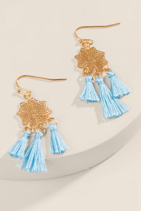 Francesca's Hailey Filigree Tassel Drop Earrings - Light Blue