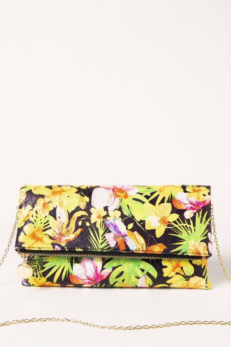 Francesca's Carter Tropical Print Clutch - Black