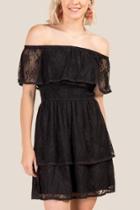 Francesca's Shauna Black Lace Off The Shoulder Dress - Black