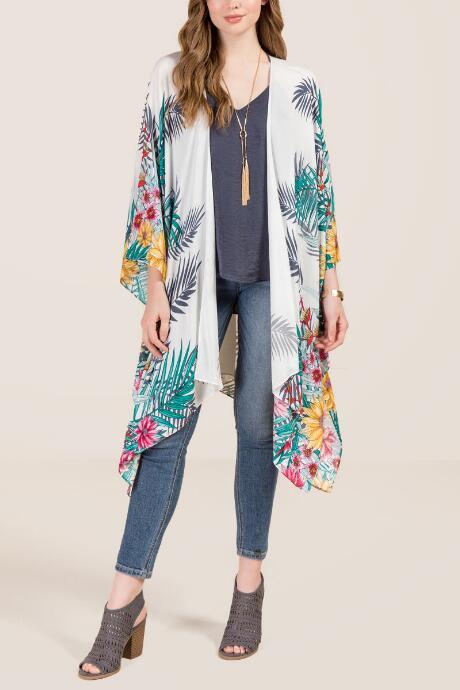 Francesca's Kami Hawaiian Floral Ruana - White