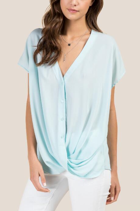 Francesca Inchess Kamala Button Down Twist Front Blouse - Light Blue