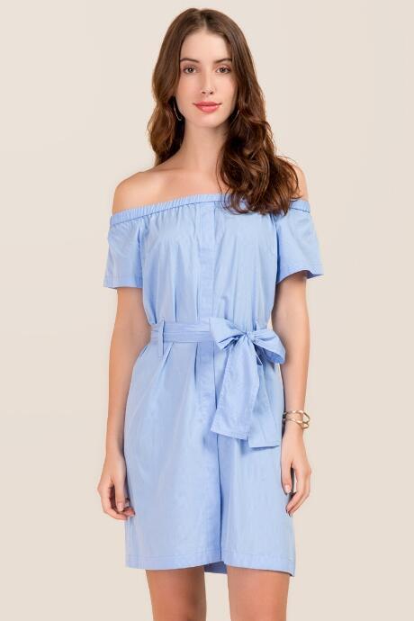 Lush Off Shoulder A-line Dress - Oxford Blue