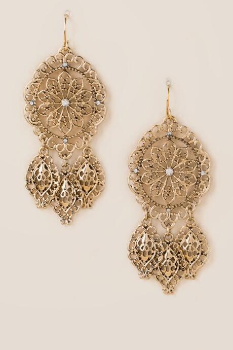 Francesca's Mira Filigree Chandelier Earring - Gold