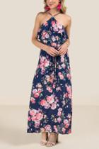 Francesca's Summer Ruffle Floral Maxi Dress - Navy