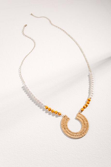 Francesca's Aria Rattan Beaded Pendant Necklace - Natural