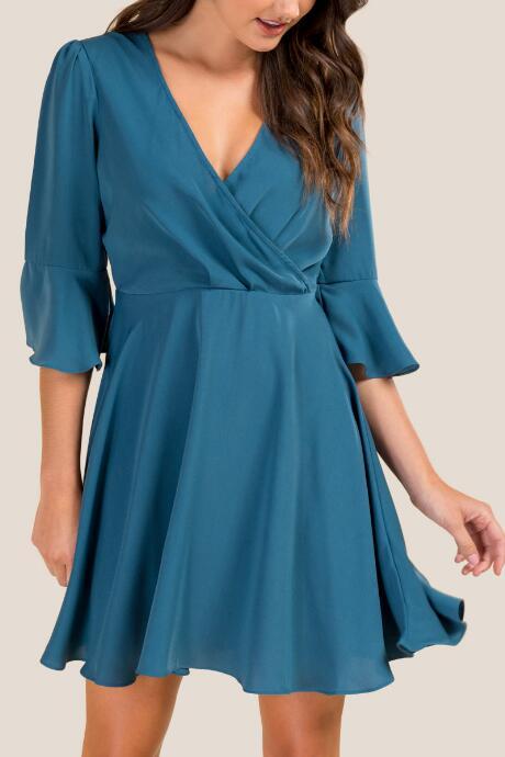 Francesca's Megan Surplus A-line Dress - Dark Teal