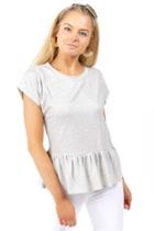 Francesca's Eastyn Striped Drop Waist Peplum Top - Heather Gray