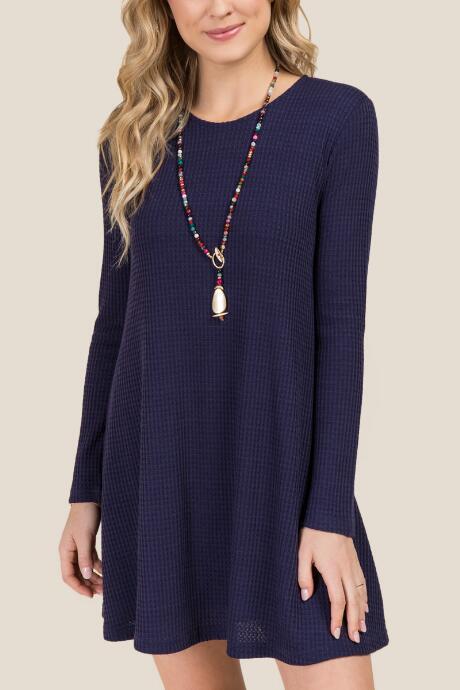 Francesca's Laureen Lattice Back Shift Dress - Navy