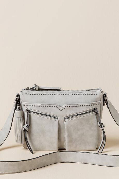 Francesca's Raven Studded Crossbody - Gray