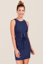 Miami Merida High Neck Corset Bodycon Dress - Navy