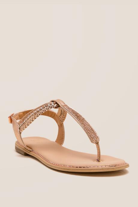 Francesca Inchess Lia Metallic Stone T-strap Sandal - Rose/gold
