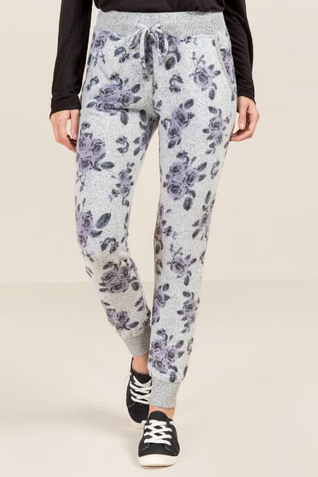 Francesca's Victoria Floral Hacci Jogger - Gray
