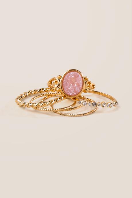 Francesca's Hailey Set Of 6 Druzy Ring Set - Pale Pink