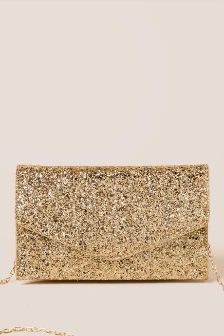 Francesca's Kailyn Glitter Crossbody Clutch - Gold