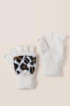 Francesca's Shawnee Super Fuzzy Leopard Flip Top Gloves - Ivory