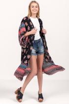 Francesca's Bella Floral Duster Kimono - Black