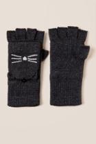 Francesca's Winnie Cat Flip Top Gloves - Charcoal