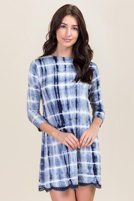 Francesca's Kayla Tie Dye Shift Dress - Navy