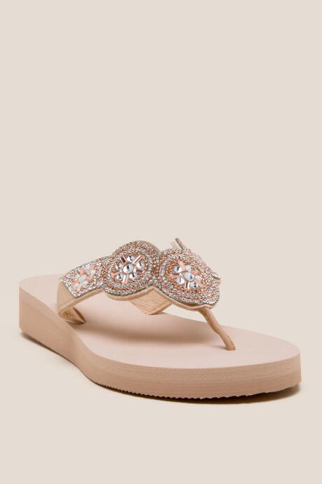 Francesca Inchess Paige Rhinestone Floral Flip Flop Sandal - Nude