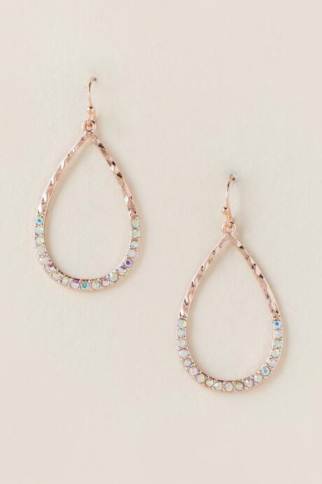 Francesca's Alana Hammered Pav Teardrop Earring - Rose/gold