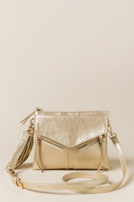 Francesca's Delaney Double Zip And Tassel Crossbody - Gold