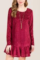 Francescas Caydin Velvet Flounce Shift Dress - Burgundy