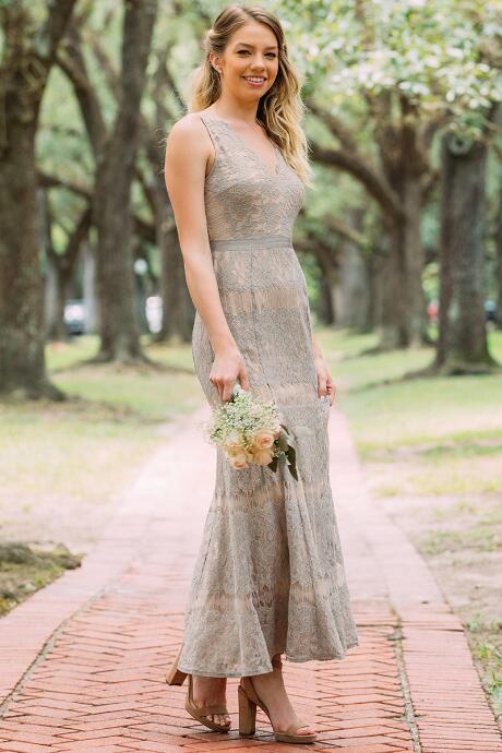 Francesca Inchess Charlotte Lace Mermaid Bridesmaid Dress - Gray