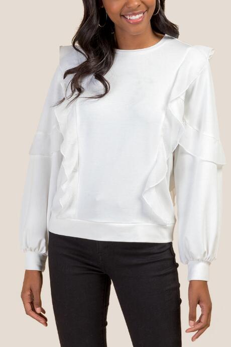 Francesca Inchess Tori Ruffle Chiffon Sweatshirt - Ivory