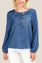 Francesca's Gail Front Tie Tassel Top - Medium Wash