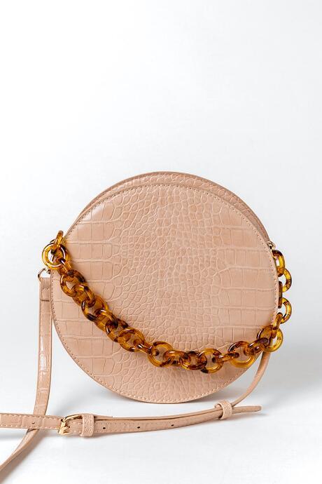 Francesca's Kim Round Crocodile Crossbody W Tort Chain - Beige