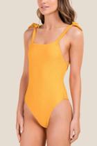 Francesca's Bailey Ribbed Tie Strap One-piece Swimsuit - Marigold