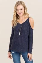 Francesca's London Cold Shoulder Sweater - Navy