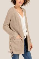 Francesca's Florence Side Lattice Cardigan - Taupe