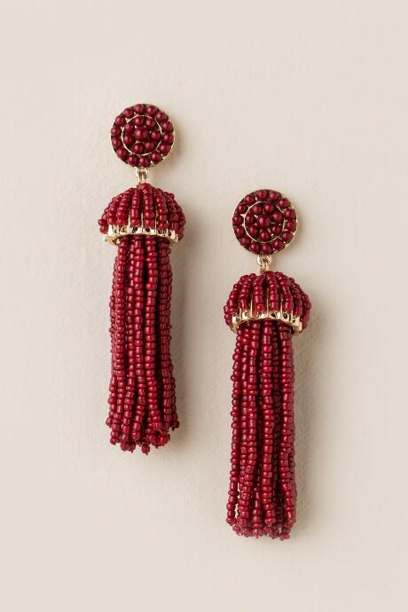 Francesca's Amori Seed Bead Tassel Earring In Wine - Wine