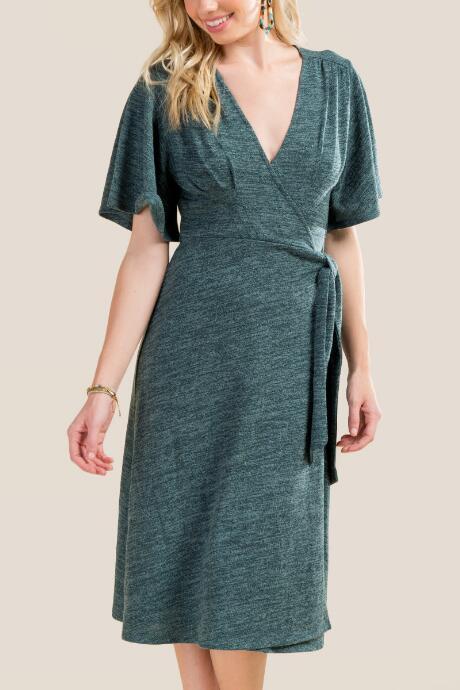 Francesca's Minnie Lurex Wrap Dress - Pine