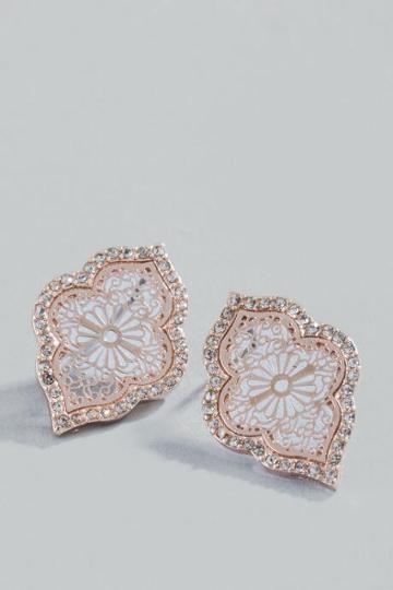 Francesca's Anjali Rose Gold Leaf Studs - Rose/gold